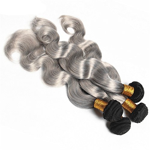 Bulut Saç Ombre Renk 1B Gri insan saçı Örgüleri 4 Adet 100 Bakire Iki Ton Brezilyalı Vücut Dalga saç Atkı Uzantıları 4 Demetleri