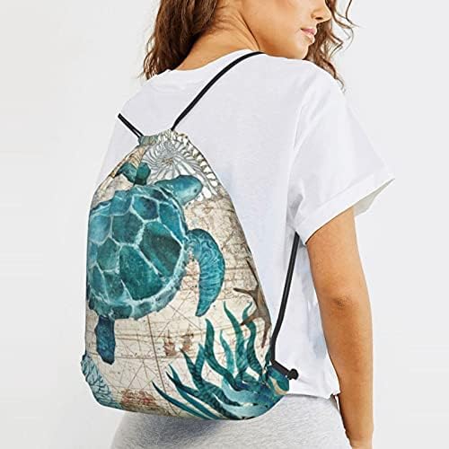 Deniz Yaşamı Tema Deniz Kaplumbağası ipli sırt çantası Çocuklar için Kadın Erkek, su geçirmez ipli sırt çantası Çanta için