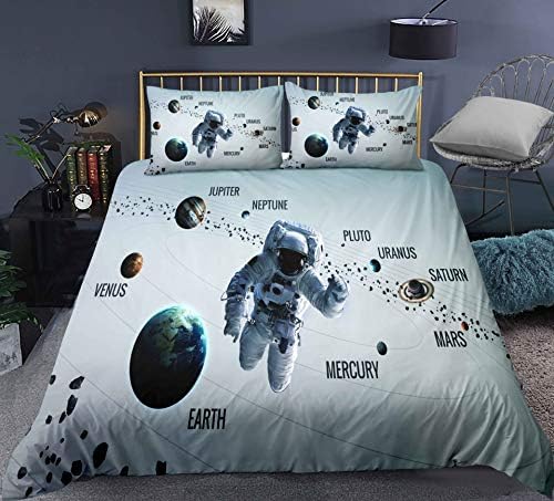 Astronot Ikiz Boyutu nevresim takımı 3 ADET Galaxy nevresim takımı Gençler için Erkek ve Kız nevresim yatak örtüsü seti 3 Adet