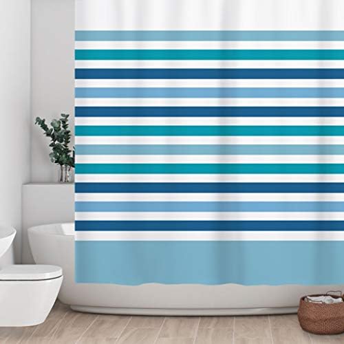 Güneşli Tasarım Mavi Serisi Renkler ile Renkli Çizgili Kumaş Duş Perdesi Basit Stripes, Modern Stil Banyo Dekorasyon Goblen
