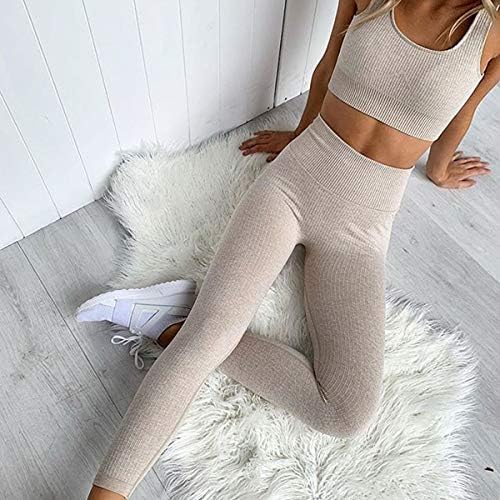 Beaufident kadın Dikişsiz Egzersiz Seti 2 Adet Nervürlü Spor Sutyeni Yüksek Bel Şort Legging Yoga Kıyafeti Eşofman