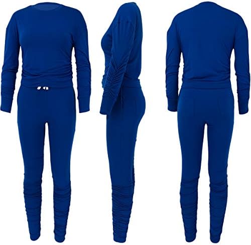 THLAI kadınlar katı renk 2 parça kıyafetler güz ekip boyun kazak üst uzun pantolon set Eşofman