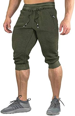 FASKUNOIE erkek Pamuklu Rahat Şort 3/4 Jogger kapri pantolonlar Nefes Diz Altı kısa Pantolon Üç Cepli