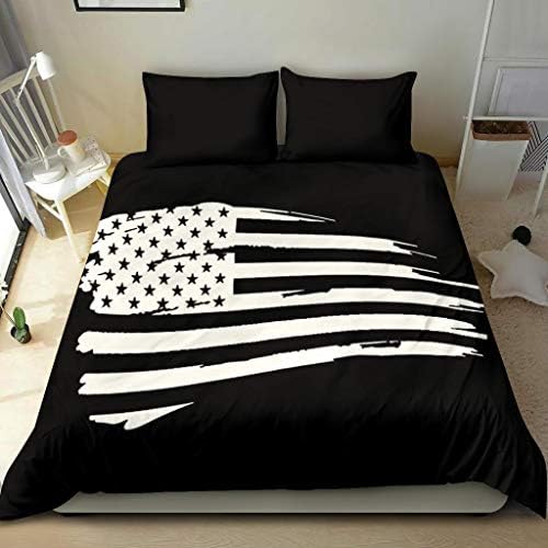 Siyah ABD Bayrağı Yatak Seti Nevresim Yastık Kapakları Dijital Ev Dekorasyon Yatak Odası Çocuk Odası Hediye (Kral 104x88)