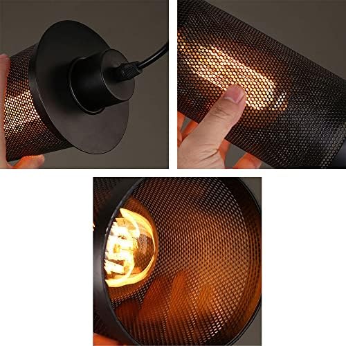 TTBDDDYH endüstriyel kolye ışık fikstür Vintage silindirik Siyah Metal kafesli asılı ışık fikstür çiftlik ışık fikstür ile