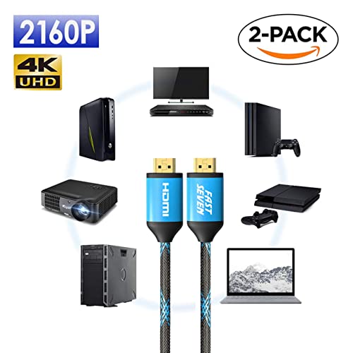 FASTSEVEN 4 K HDMI Kablosu 6ft 2 Paket / Yüksek Hızlı Hdmı Kabloları 2.0, Altın Konnektörler, 4K @ 60Hz, Ultra HD, 2 K, 1080