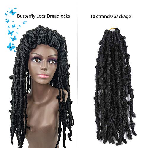 Kelebek Locs Tığ Saç 3 Packs Ön döngülü Kabarık Tanrıça Yumuşak Locs Tığ Dreadlocks Örgüler Siyah Kadınlar ıçin Sentetik Saç