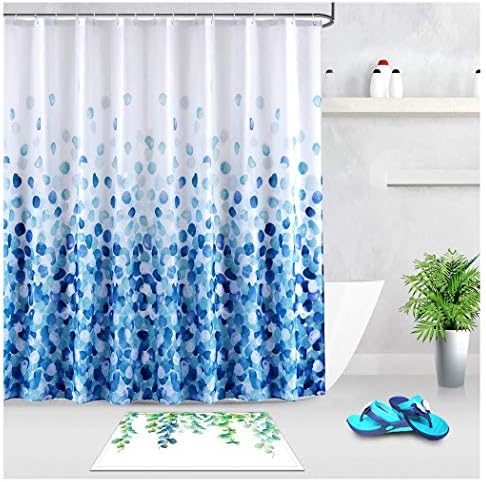 LanMeng Elegance Lüks Banyo Kumaş Duş Perdesi, Mavi Yaprakları, Makinede Yıkanabilir, 72 x 72 inç