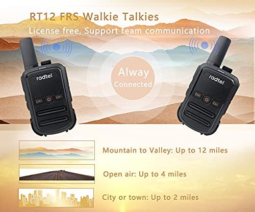 Radtel RT12 Walkie Talkie Yetişkinler için Şarj Edilebilir 2 Paket, uzun Menzilli El FRS İki Yönlü Radyo 16CH Handsfree VOX