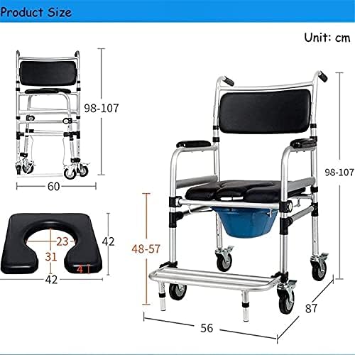 LXDZXY Tabureler, Duş Oturağı Duş Taburesi Duş Sandalyesi 4 Frenli Tekerlekli Komodin Sandalyesi-Ayak Pedallı Banyo Sandalyesi-396Lbs