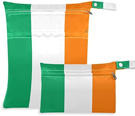 ZZXXB irlanda bayrağı su geçirmez ıslak çanta kullanımlık bez bebek bezi ıslak kuru çanta için fermuarlı cebi ile seyahat plaj