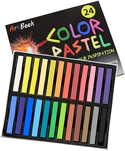 ArtBeek 24 Renkler Toksik Olmayan Uzun Yumuşak Pastel Profesyoneller için Saç Tebeşir Kare Tebeşir Parlak Çeşitli Renkler (24