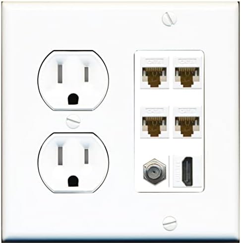 4 Port Cat6 Ethernet Koaksiyel 1 H DMI Duvar Plakası w/Kurcalamaya Dayanıklı Güç Çıkışı