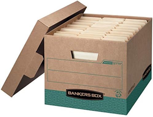 Bankers Box R-KİVE Ağır Hizmet Tipi Saklama Kutuları, Hızlı Katlanır, Açılır Kapak, %100 Geri Dönüşümlü, Mektup / Yasal, 12'li