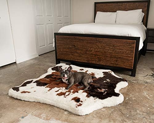 PAW BRANDS Puprug Suni İnek Derisi Hafızalı Köpük Ortopedik Köpek Yatağı, Ultra Yumuşak Suni Kürklü Kapaklı Premium Hafızalı