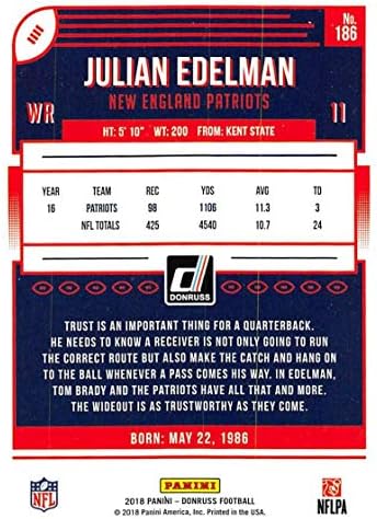 2018 Donruss Basın Geçirmez Mavi 186 Julian Edelman Patriots NFL Futbol Kartı NM-MT