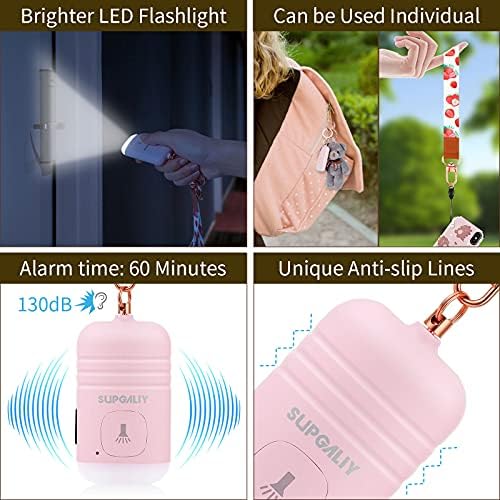 SUPGALİY Safesound Kişisel Alarm ile Bilek Kordon 2 Set USB Şarj Edilebilir 130dB alarmlı anahtarlık LED el feneri Kaymaz Acil