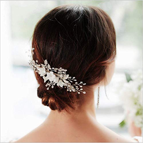 Cathercing Gelin Rhinestone Çiçek Peçe Yan Tarak Saç Klipler Başlığı Düğün Saç Aksesuarları Beyaz Gelin Saç Parçası Şekillendirici