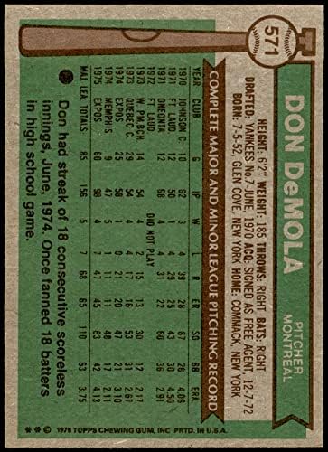 1976 Topps 571 Don DeMola Montreal Açıklamaları (Beyzbol Kartı) EX Açıklamaları