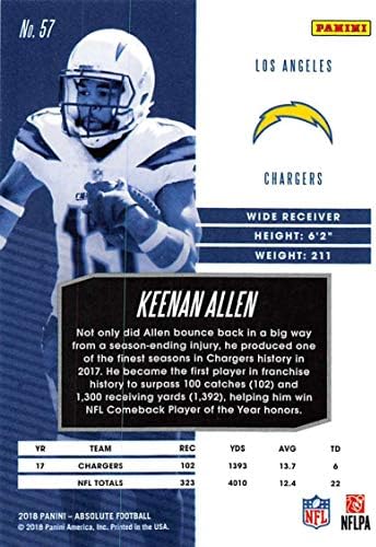2018 Mutlak Futbol 57 Keenan Allen Los Angeles Chargers Panini tarafından yapılan Resmi NFL Ticaret Kartı