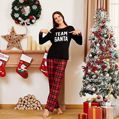 IFFEI Eşleştirme aile pijamaları Setleri Noel pj's Geyik Uzun Kollu Tee ve Ekose Pantolon Loungewear