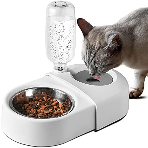 Godsıchong Pet Otomatik Besleyici ve su sebili, paslanmaz Çelik Köpek kedi maması kasesi ve Waterer Seti 500 ML, 2 in 1 Ayrılabilir