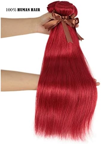 zenglingliang Saç Demetleri 10-26 Inç Düz Kırmızı Demetleri ıle Dantel Frontal Brezilyalı Düz Remy insan saçı postiş 3 Demetleri