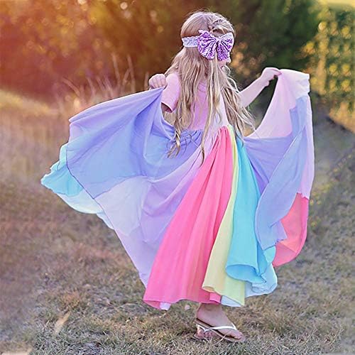 Yürümeye Başlayan Çocuklar için uzun Gökkuşağı Fırfır kemerli elbise Bebek Kız Prenses Pageant Tam Boy Maxi Yaz Casual Sundress