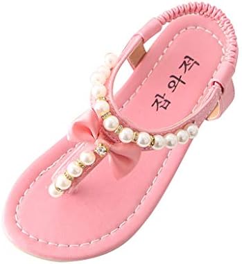 Kızlar Yaz Düz Sandalet, inci Yay T Kayışı Tanga Flip Flop Ayakkabı Bohem Sandalet Su Sandalet (Yürümeye Başlayan çocuk/Küçük