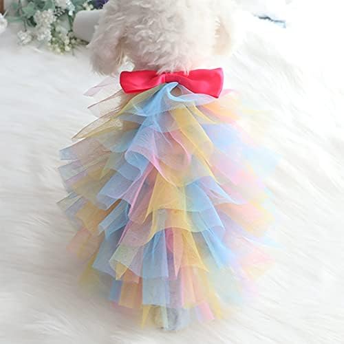 Ilmek ile küçük Köpek Gökkuşağı Sundress Köpek Tül Etek Renkli Prenses Elbise için Pet Kedi Gömlek Elbise Doggie Giyim için