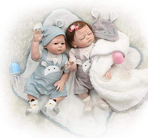 TERABİTHİA 20 inç 50 cm Gerçekçi Tavşan Çift Yeniden Doğmuş Bebek Bebek Silikon Vinil Tam Vücut Yenidoğan Bebekler Twins Wahable