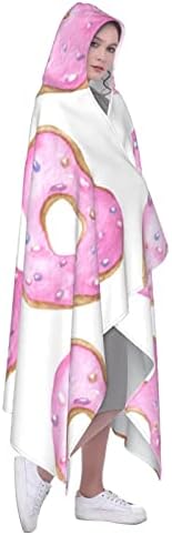 MARAT Pembe Donuts ve Kalpler Kapşonlu Battaniye Panço Giyilebilir Battaniye Wrap Rahat Atmak Pelerin Çocuklar ve Yetişkinler