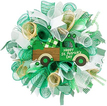 DEDEMCO 16 İnç Aziz Patrick Günü Çelenk için Ön Kapı, Shamrock Karşılama Kapı Işareti DIY İrlandalı Yeşil Asılı Çiçek Çelenk