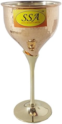 SHIV SHAKTİ SANATLAR El Yapımı 5 Set Bakır Pirinç Şampanya Shot Cam 350 Ml Kullanım İçin Şarap Bira Bar Restoran Otel Ev Dekoratif