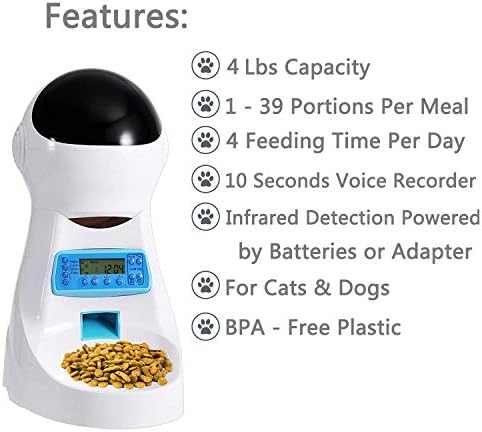 Sailnovo Otomatik Kedi Besleyici Pet Besleyici Gıda Dağıtıcı ile Zamanlayıcı Programlanabilir Ses Kaydedici ve Porsiyon Kontrolü,