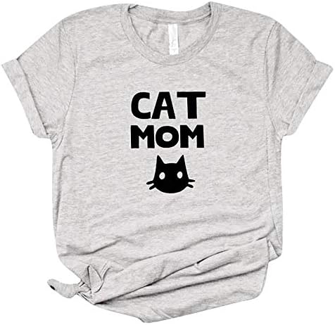 Dosoop Kedi Mama Gömlek Kadınlar ıçin Komik Sevimli Kedi Grafik Mektup Baskı Kısa Kollu T Gömlek Tops Bluz