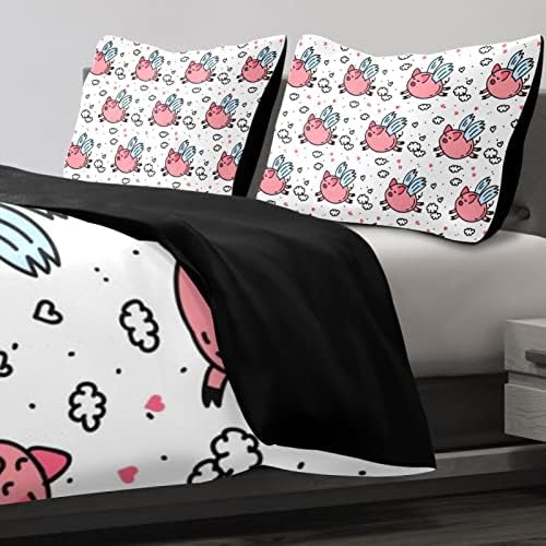 xinxunfushi Pembe Domuzlar Yatak 3 Parça Erkek Kız Yatak Seti Karikatür Yatak Örtüleri Sevimli Nevresim Hediyeler Onun için,