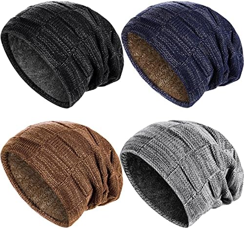 Geyoga Erkekler Kış Bere Şapka Sıcak Hımbıl Şapka Erkekler Örme Bere Şapka Polar Astarlı Kafatası Kap Erkekler için