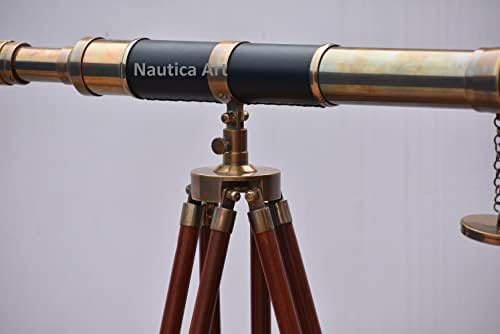 27 Teleskop Ahşap Tripod Standı ile Antik Pirinç Teleskop Donanma Eski Ev Dekor Nautica Sanat tarafından.
