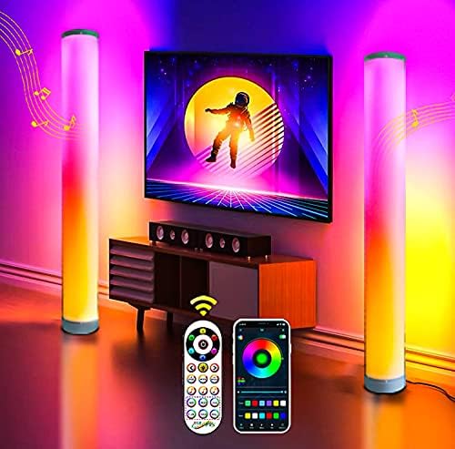 RGB Zemin lambası 2 Paket,SURLED Modern Zemin Lambası Uzaktan Kumanda ile Müzik Senkronizasyonu Renk Değiştirme App Kontrolü,