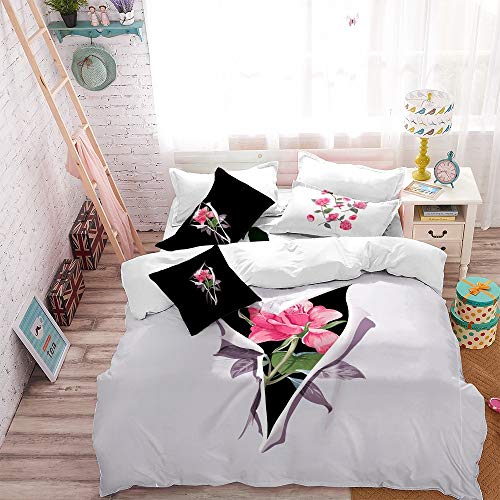 REALIN Romantik Çiçekler Nevresim Set Aşk Kırmızı Gül Balon Yatak Düğün Çiftler için Mikrofiber Yorgan Kapak / Levha/Yastık
