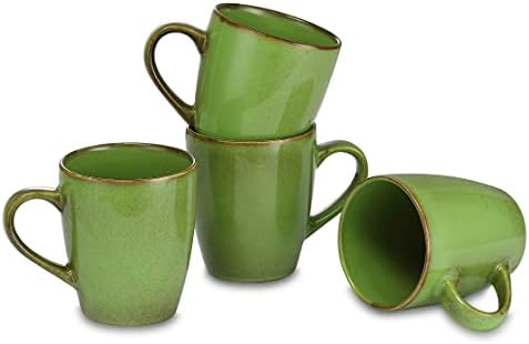 15 oz Porselen Parlak Sır Kupalar Kahve Çay Süt Su Sıcak Veya Soğuk İçin 4 Set (Zeytin Yeşili, 4)