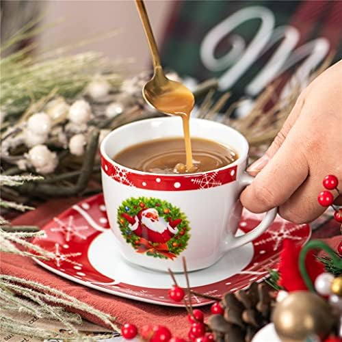 DSFEOIGY 12-Piece Noel Porselen Drinkware Espresso Kahve Çay Bardak ve Tabaklar Set Hediye Hizmeti için 6 Kişi