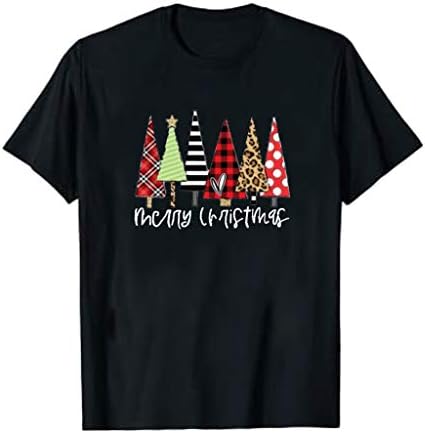 Dosoop Merry Christmas Ağacı Gömlek Kadın Ekose Leopar Yenilik grafikli tişört Rahat Kısa Kollu Üstleri Tee Gömlek Bluz