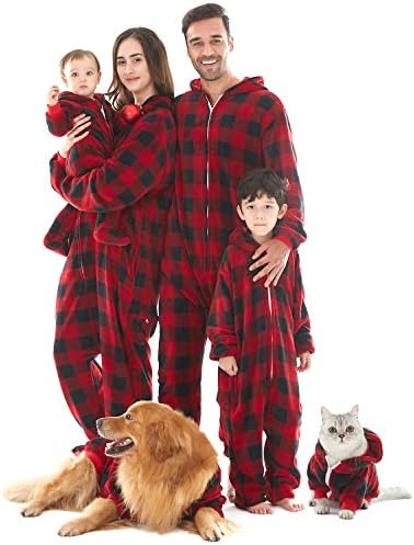 Aile Noel Pijama Eşleştirme Seti, Damla Koltuk Onesie Kapşonlu Zip Up Tek Parça Pjs Çiftler için, Çocuklar, Bebek, Evcil(Bebek,6