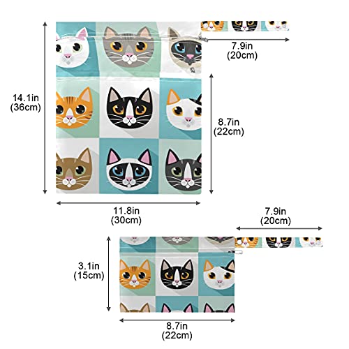 Mayo için sevimli Kediler Islak Kuru Çanta, Yeniden kullanılabilir bebek Bezi Islak Çanta İki Fermuarlı Cepli, Tuvalet, Havuz,