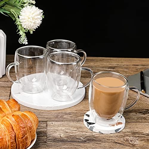 Kahve Kupalar 2 Set (12 oz, 350 ml) - Çift Duvar Yalıtımlı Cam Kupalar Kolu ile, Günlük Kahve Gözlük Bardak Espresso Makinesi